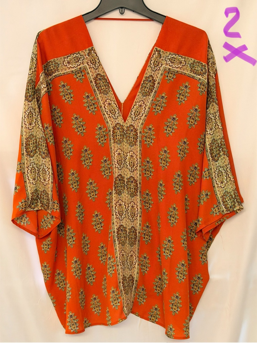 Rose & Olive Orange Paisley-Print V-Neck Tunic